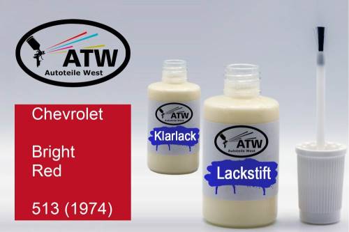 Chevrolet, Bright Red, 513 (1974): 20ml Lackstift + 20ml Klarlack - Set, von ATW Autoteile West.